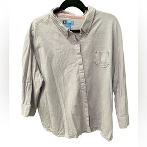 Duck Head Women’s Top 3X Pink 3/4 Sleeve Stripe Roll Trim Button Up Plus Size